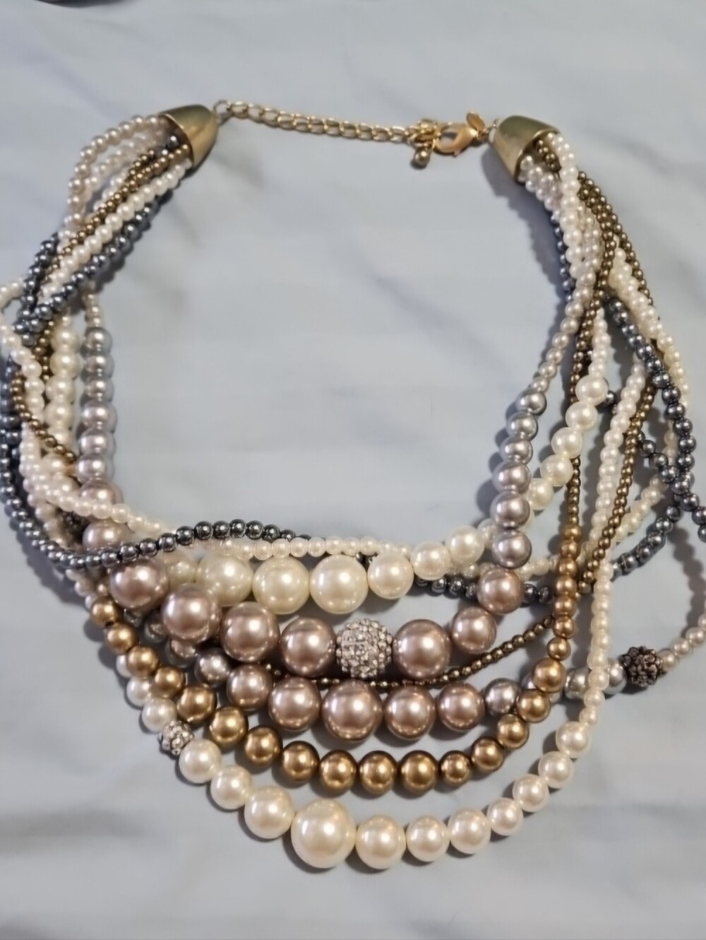 Chico's Multi Strand Faux Pearl Statement Bib Necklace